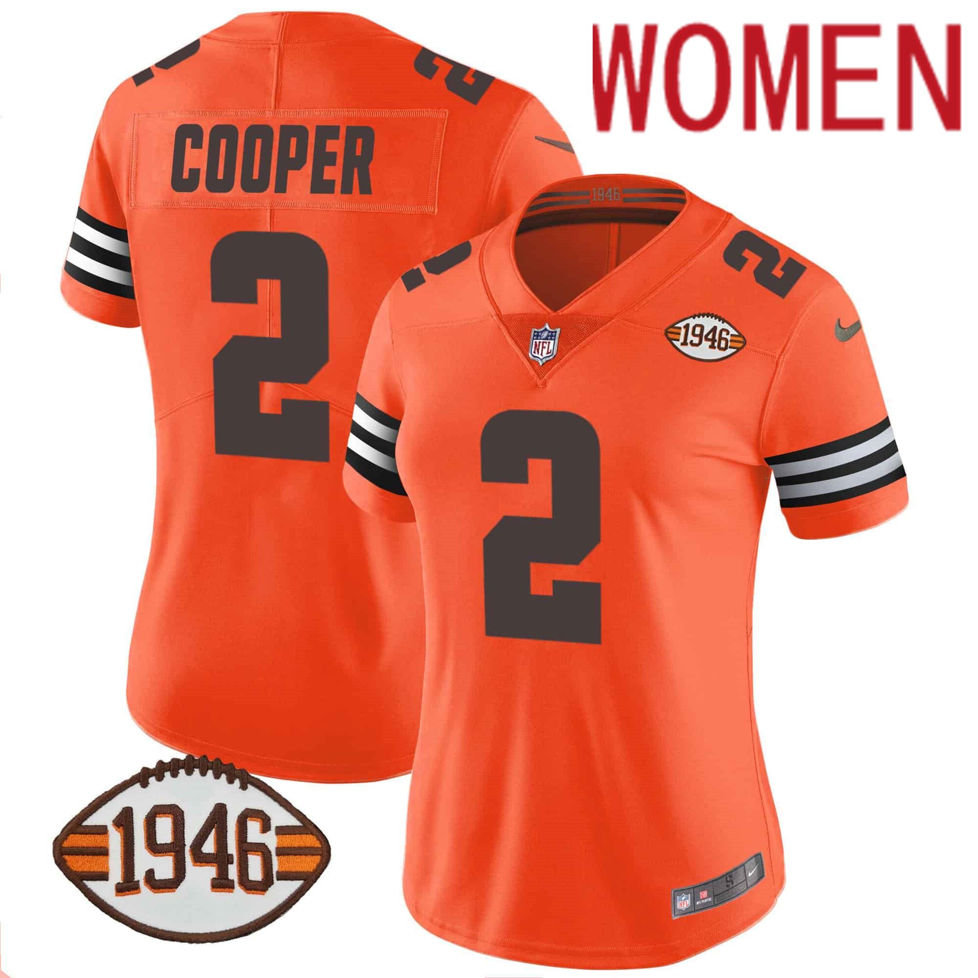 Women Cleveland Browns 2 Cooper Orange 1946 75th Anniversary Patch 2024 Nike NFL Jersey